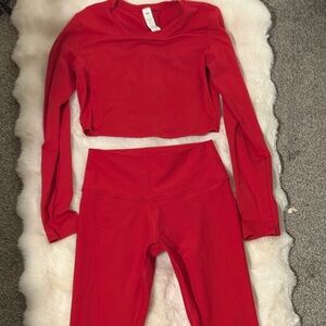 ALO Yoga Vibrant Red Top and Pants Set